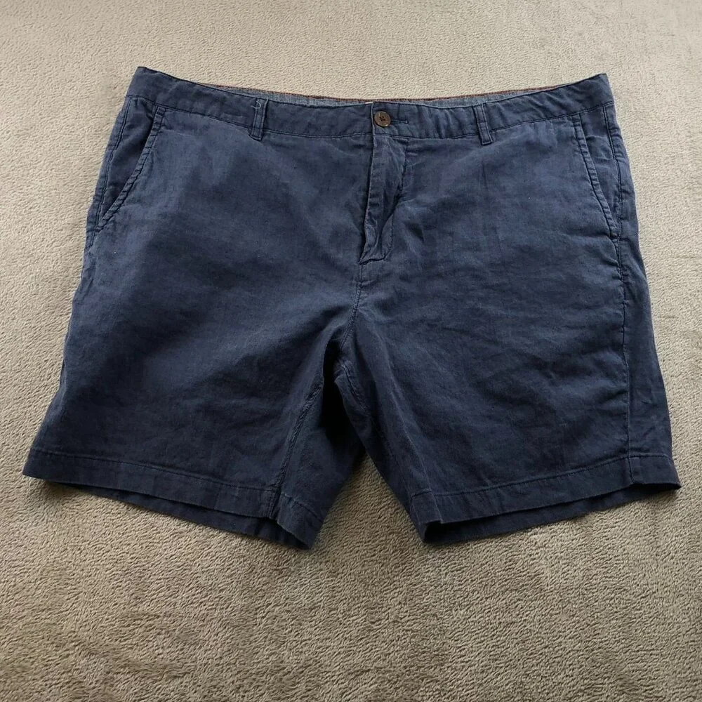 Faherty Mens Shorts Size 40 Chino Casual Linen Blend Relaxed Drawcord Blue